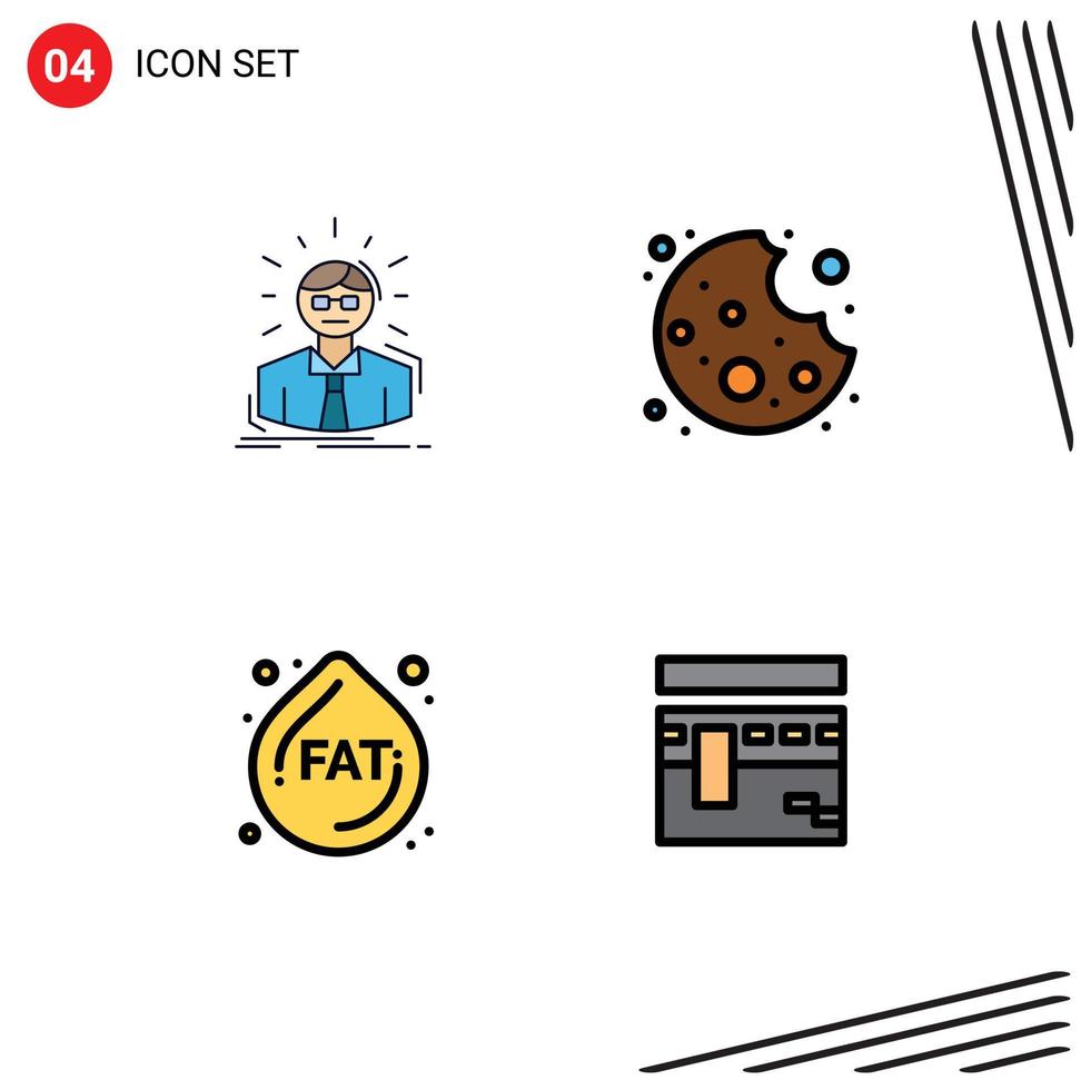 Group of 4 Filledline Flat Colors Signs and Symbols for manager droop person cookie kaaba Editable Vector Design Elements