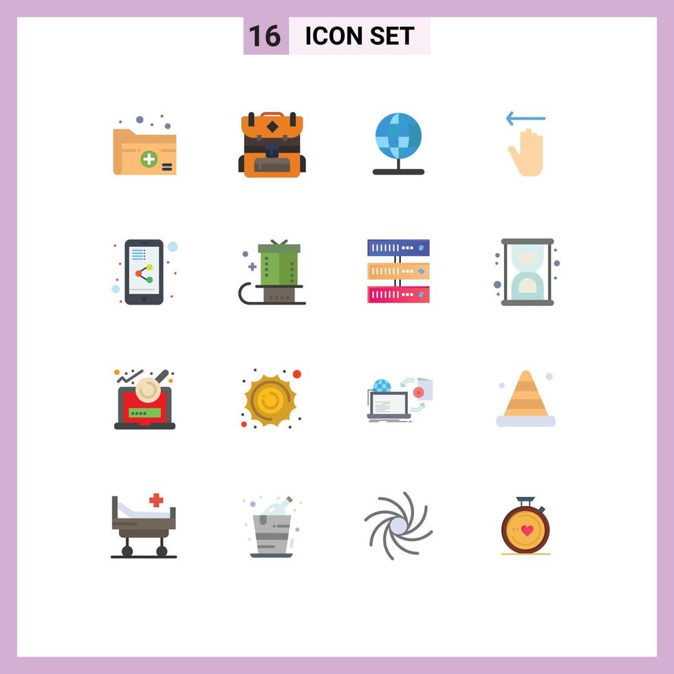 Pictogram Set of 16 Simple Flat Colors of share document left globe gestures hand Editable Pack of Creative Vector Design Elements