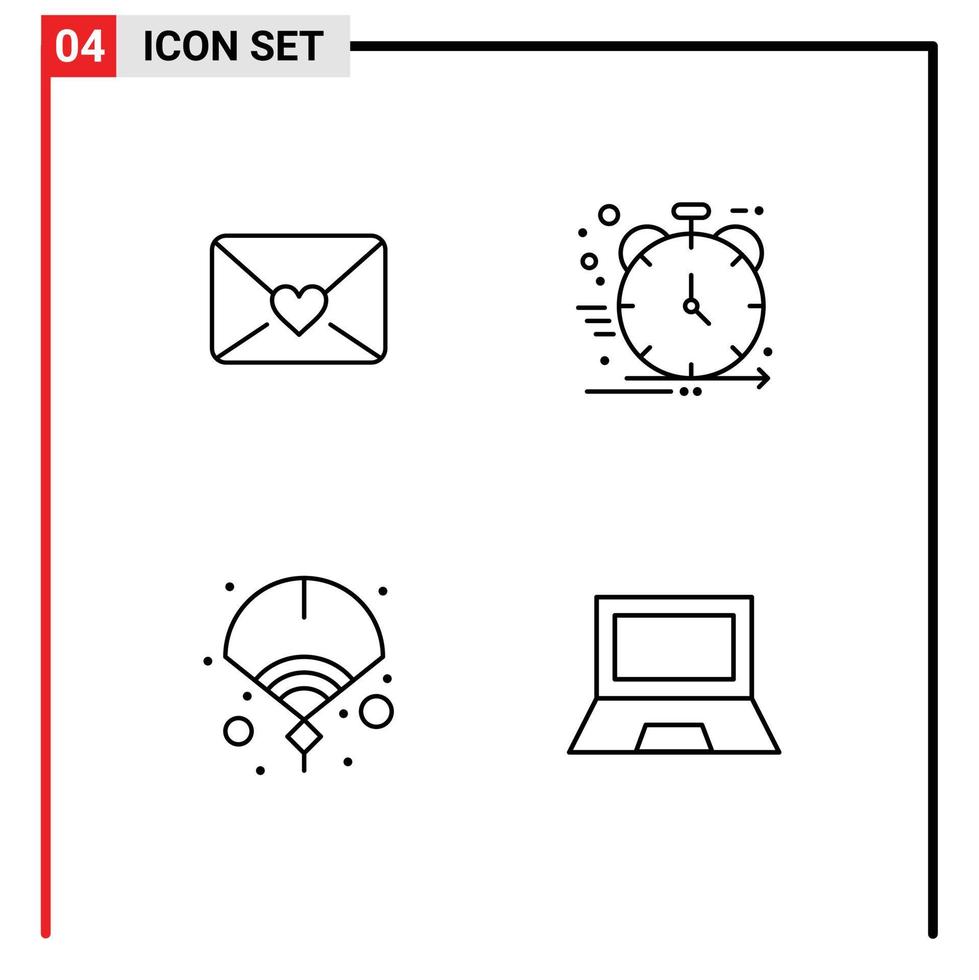 Modern Set of 4 Filledline Flat Colors and symbols such as mail fan product development year Editable Vector Design Elements