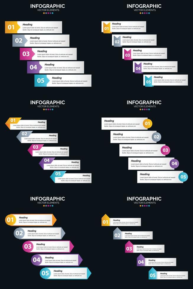 Use Vector 6 Infographics Pack to showcase your business ideas in a professional manner.