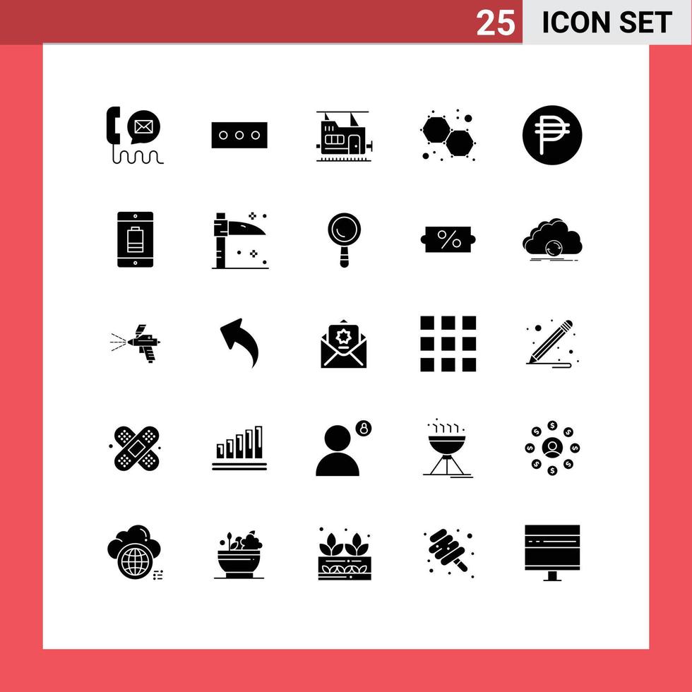 Set of 25 Modern UI Icons Symbols Signs for battery forex train currency molecule Editable Vector Design Elements