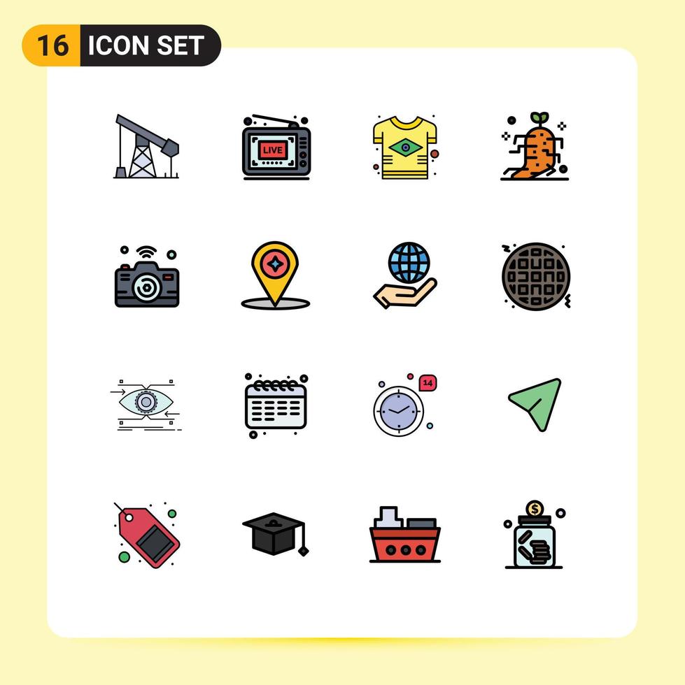 Set of 16 Modern UI Icons Symbols Signs for camera nature brazil ginseng tshirt Editable Creative Vector Design Elements