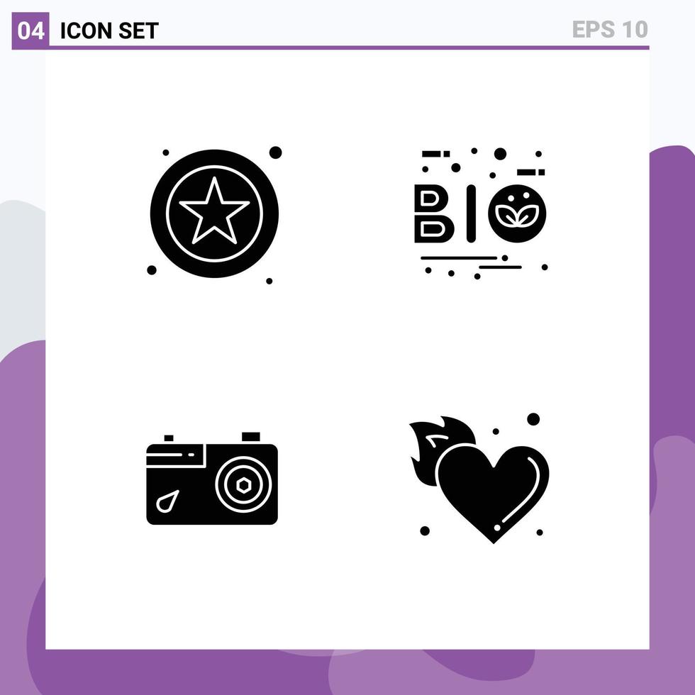 Universal Icon Symbols Group of 4 Modern Solid Glyphs of online image bio nature photo Editable Vector Design Elements
