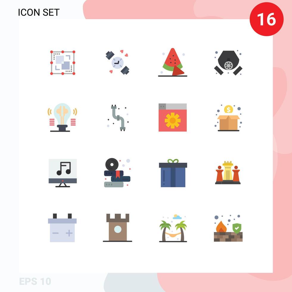 Modern Set of 16 Flat Colors Pictograph of idea bulb food brain pollution Editable Pack of Creative Vector Design Elements