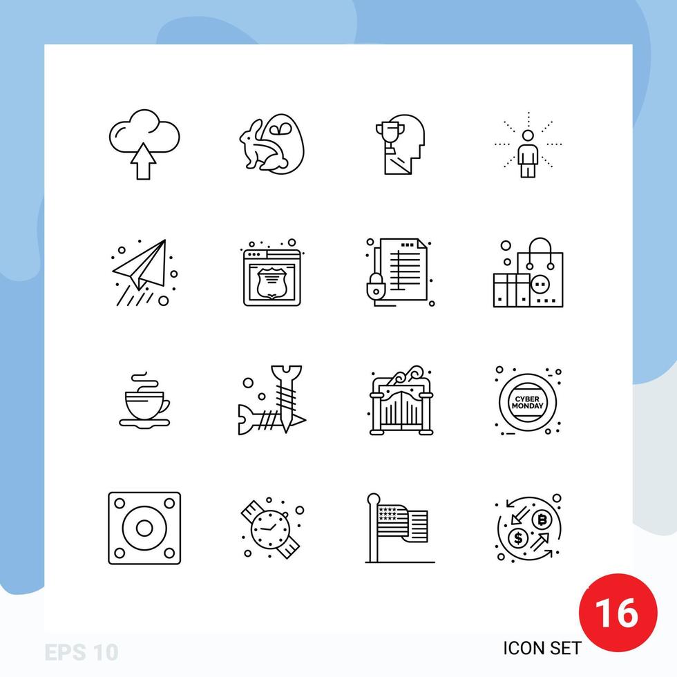Stock Vector Icon Pack of 16 Line Signs and Symbols for paper perception mind human awareness Editable Vector Design Elements
