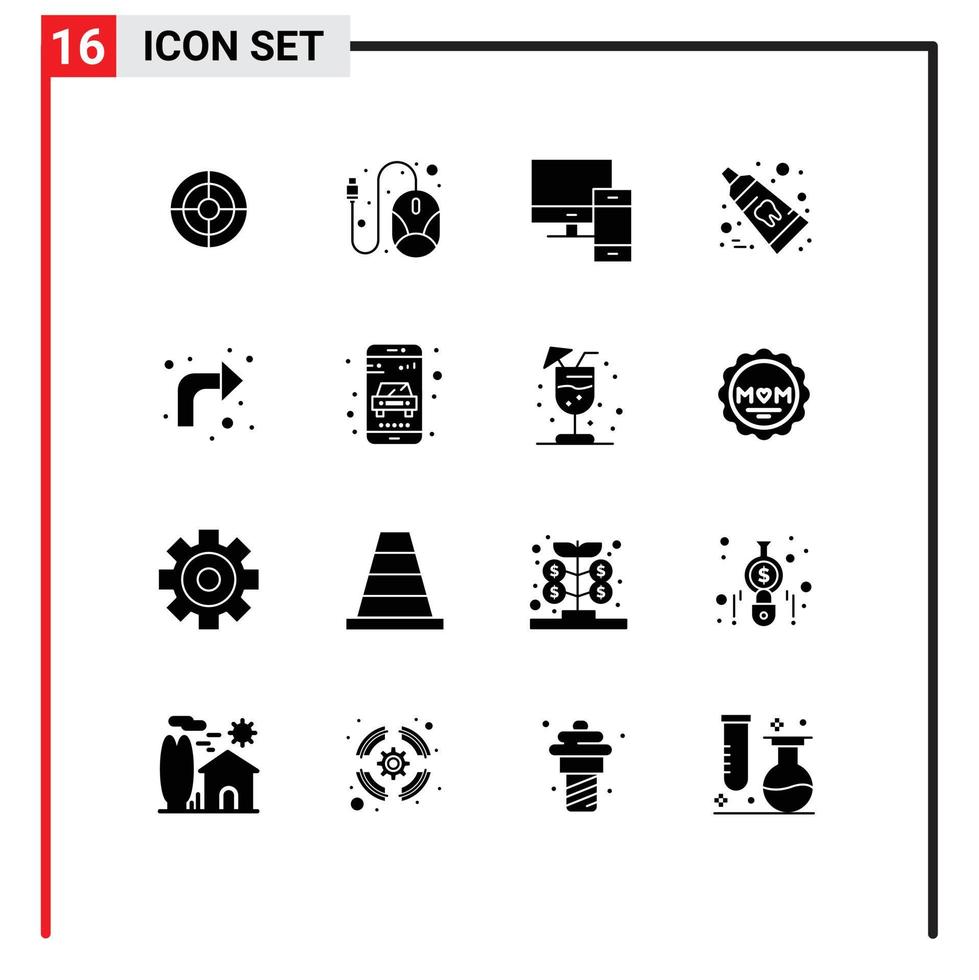 Pictogram Set of 16 Simple Solid Glyphs of arrows tooth computer clean phone Editable Vector Design Elements