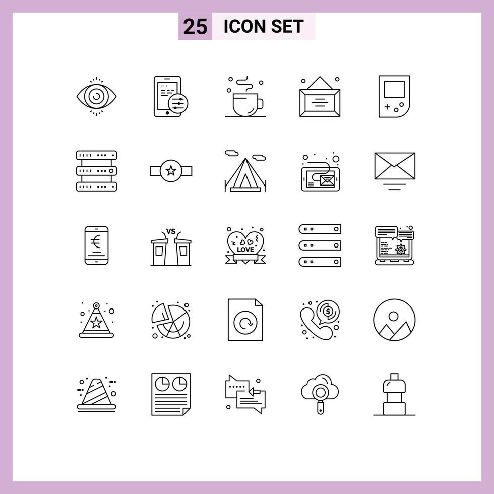 Stock Vector Icon Pack of 25 Line Signs and Symbols for database device cup console diploma Editable Vector Design Elements