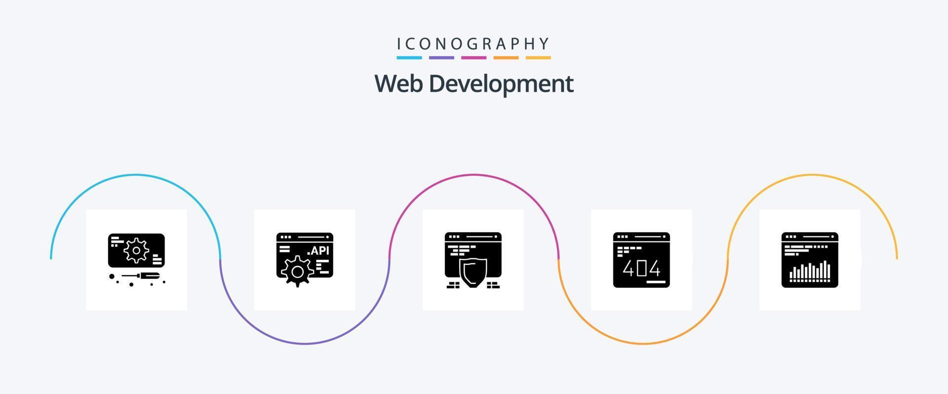 paquete de iconos de glifo 5 de desarrollo web que incluye análisis. sitio web. SEO web. desarrollo vector