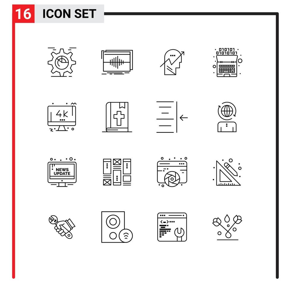 paquete de iconos de vector de stock de 16 signos y símbolos de línea para código secuencia artificial mente elementos de diseño de vector editables humanos