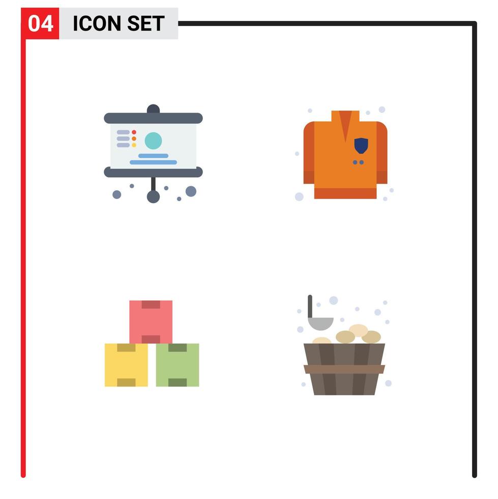 paquete de interfaz de usuario de 4 iconos planos básicos de presentación de producción de placa elementos de diseño vectorial editables de cubo de bombero vector