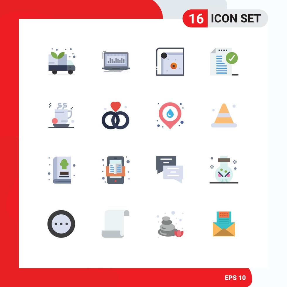 16 Universal Flat Colors Set for Web and Mobile Applications tea notice air hockey document approve Editable Pack of Creative Vector Design Elements