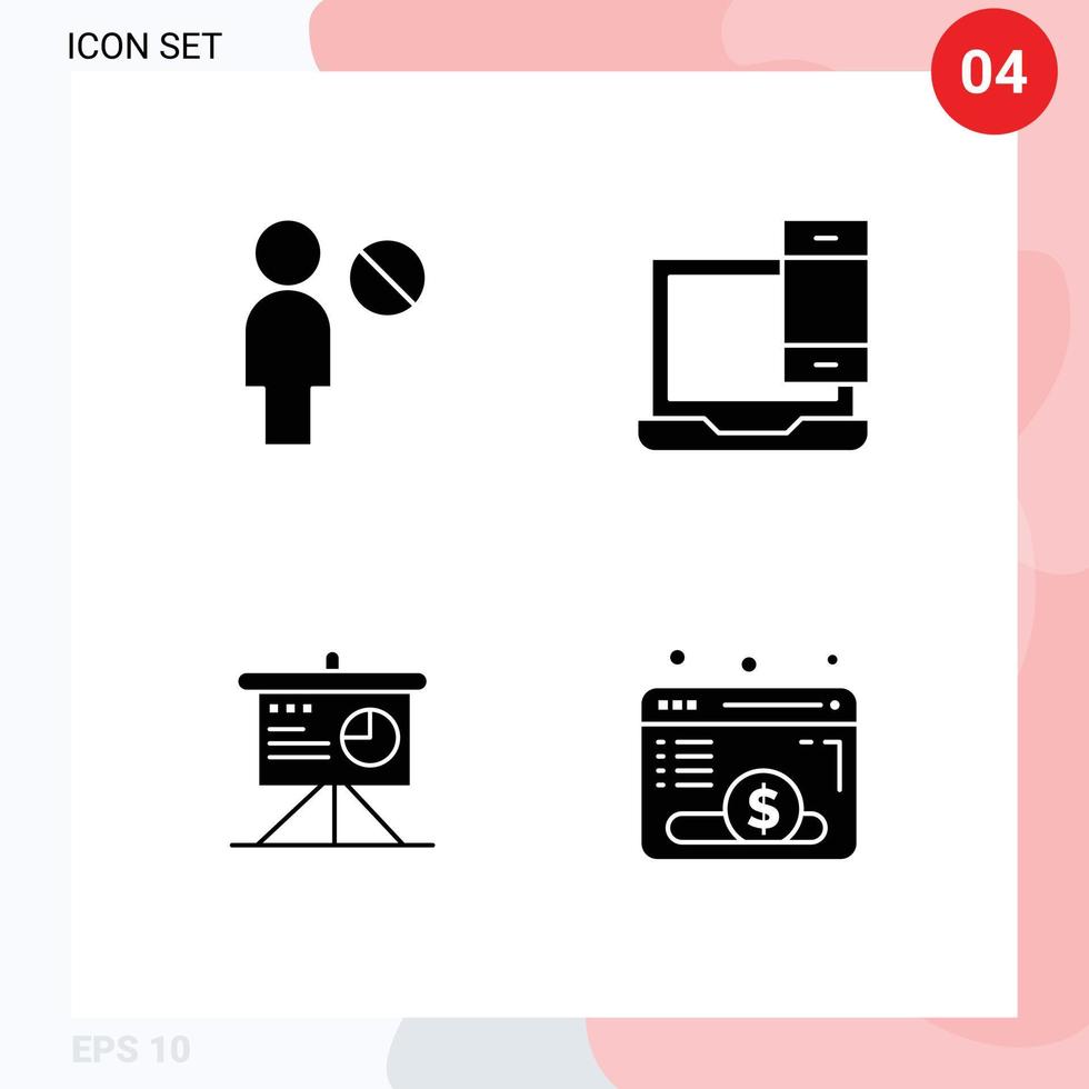 4 Universal Solid Glyph Signs Symbols of user analytics computer macbook business Editable Vector Design Elements