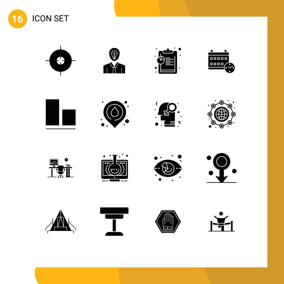 Mobile Interface Solid Glyph Set of 16 Pictograms of vertical align analysis education day Editable Vector Design Elements