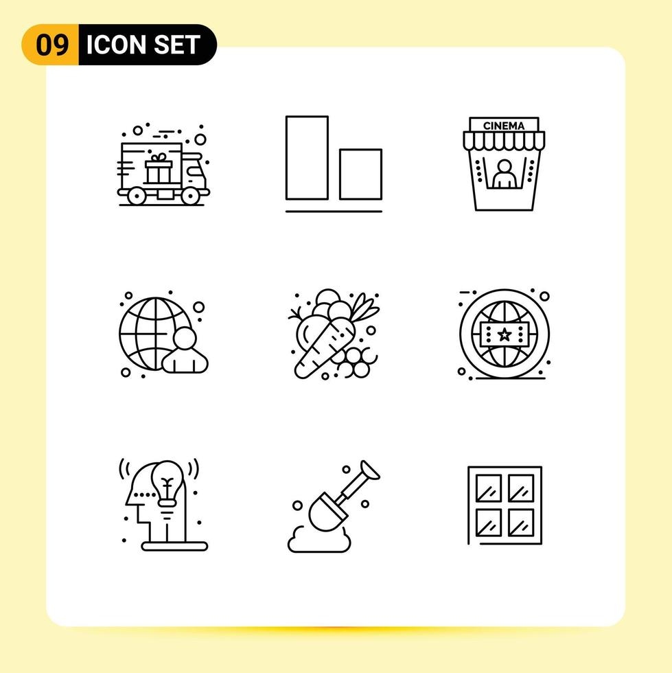 Modern Set of 9 Outlines and symbols such as farm agriculture movie internet globe Editable Vector Design Elements
