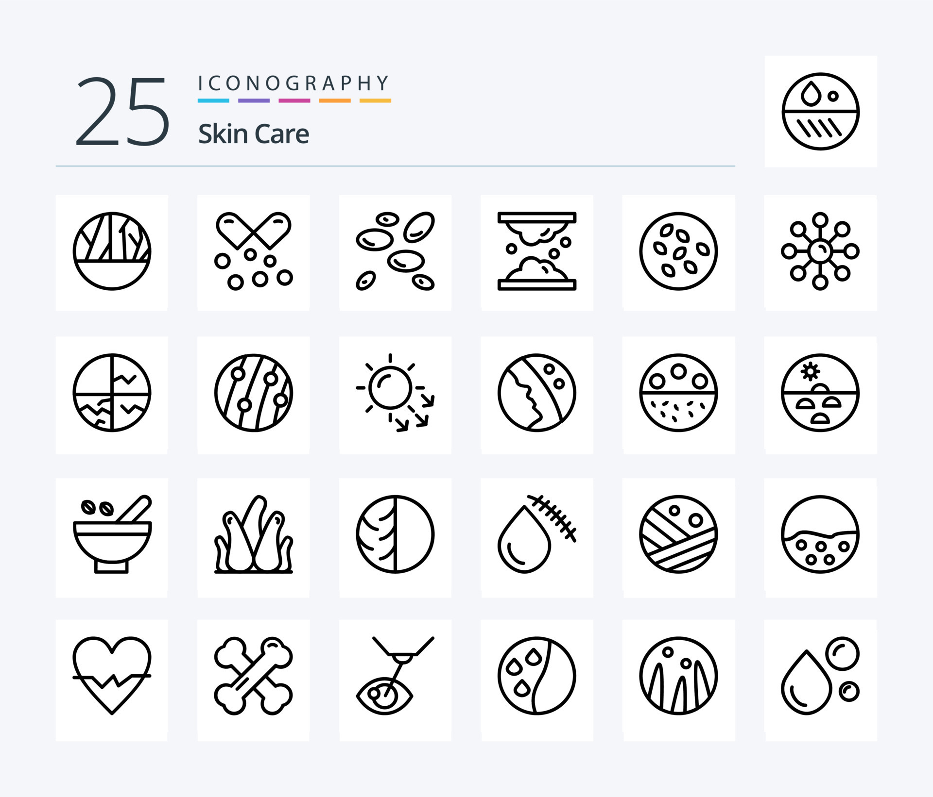 Skin 25 Line icon pack including skin care. lipid. omega pills ...