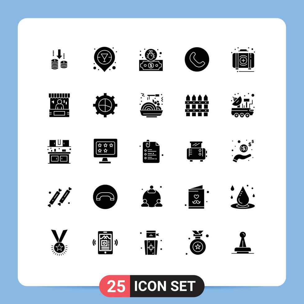 25 Thematic Vector Solid Glyphs and Editable Symbols of box first payment emergency phone Editable Vector Design Elements