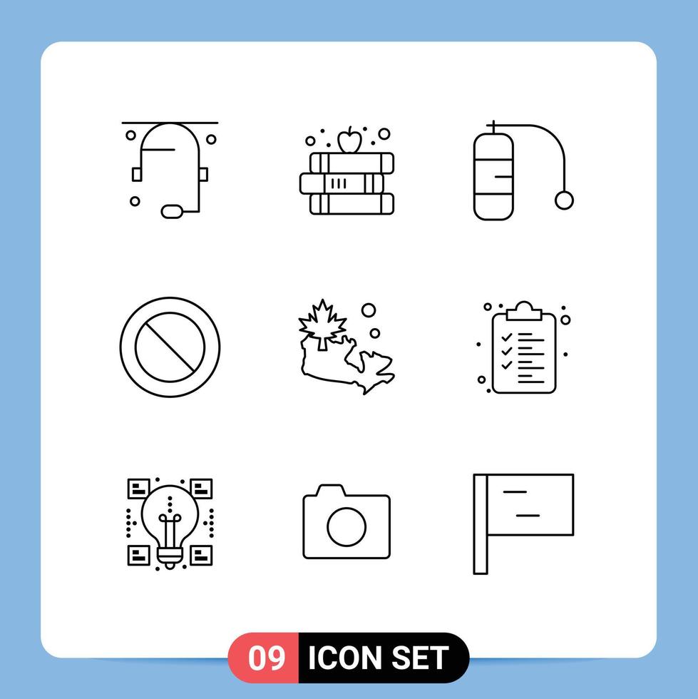 Modern Set of 9 Outlines Pictograph of web canada diving map cancel Editable Vector Design Elements