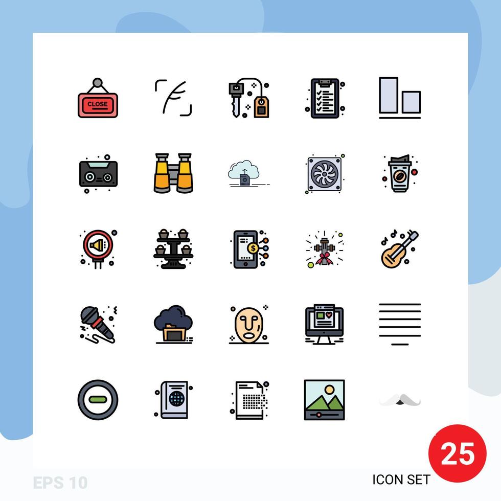 25 Thematic Vector Filled line Flat Colors and Editable Symbols of vertical align hotel learning checklist Editable Vector Design Elements