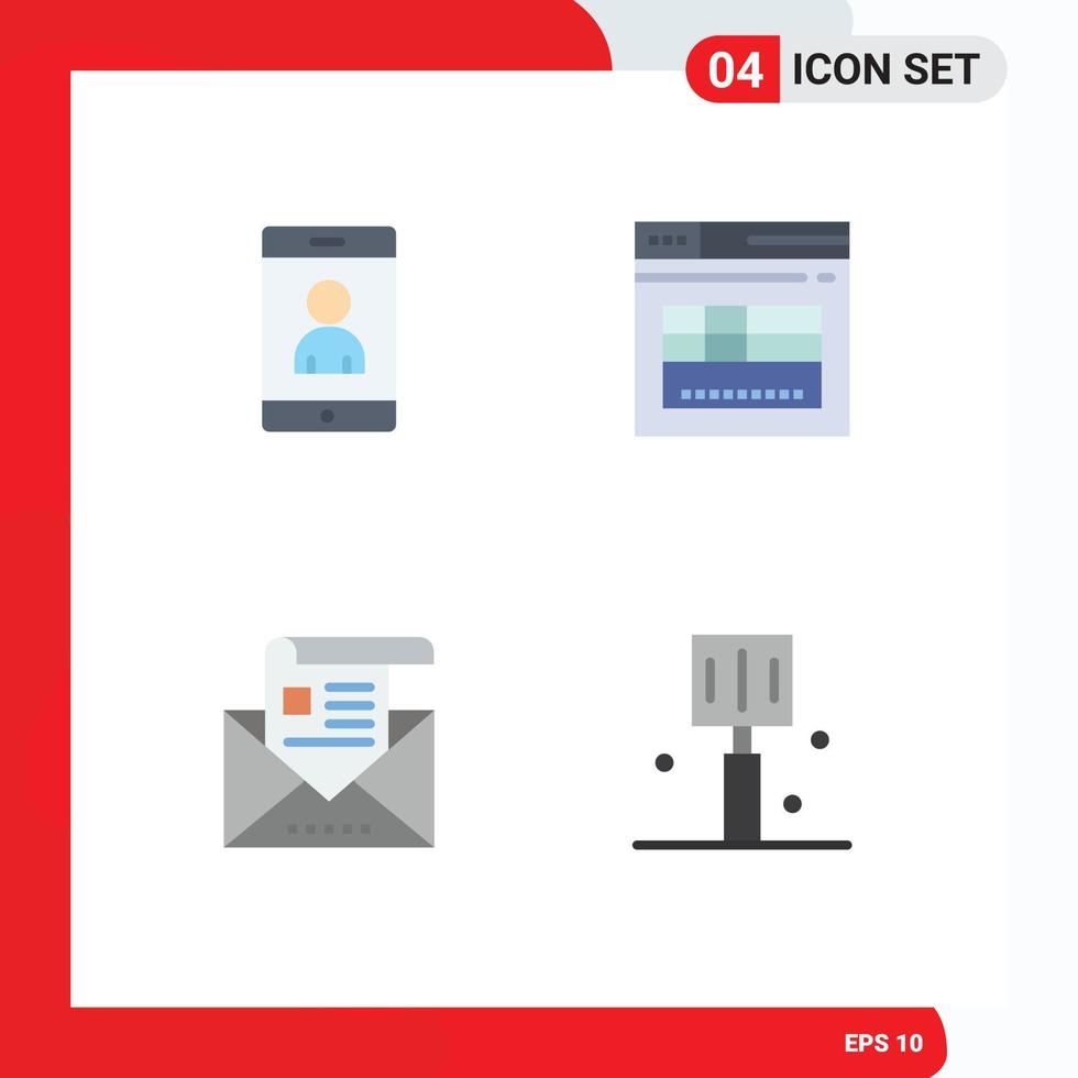4 Creative Icons Modern Signs and Symbols of mobile email page website letter Editable Vector Design Elements