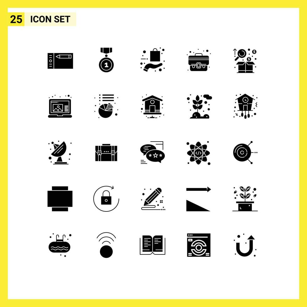 25 Solid Glyph concept for Websites Mobile and Apps analysis suitcase bag case shopping Editable Vector Design Elements