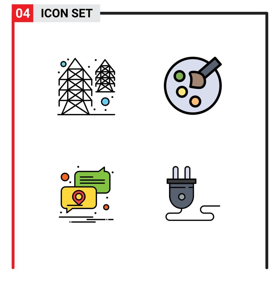 Mobile Interface Filledline Flat Color Set of 4 Pictograms of electricity pin supply paint electrical Editable Vector Design Elements