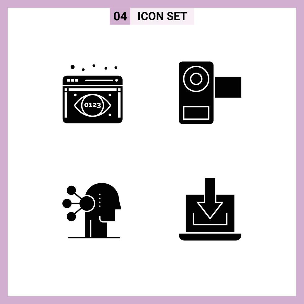 Pack of 4 creative Solid Glyphs of analytics monitoring assortment camera movie human Editable Vector Design Elements