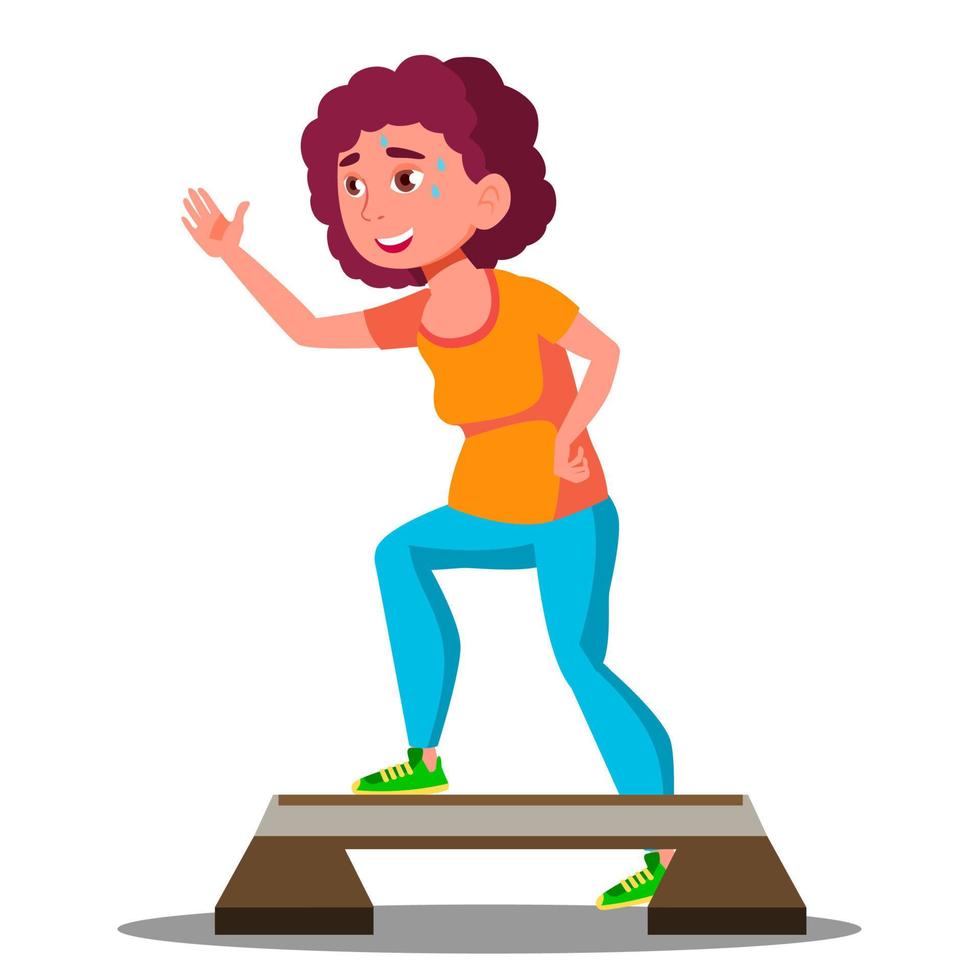 Young Fitness Woman Doing Exercises On Stepper Vector. Isolated Illustration vector