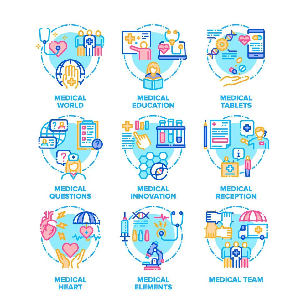Medical Aid Set Icons Vector Color Illustrations