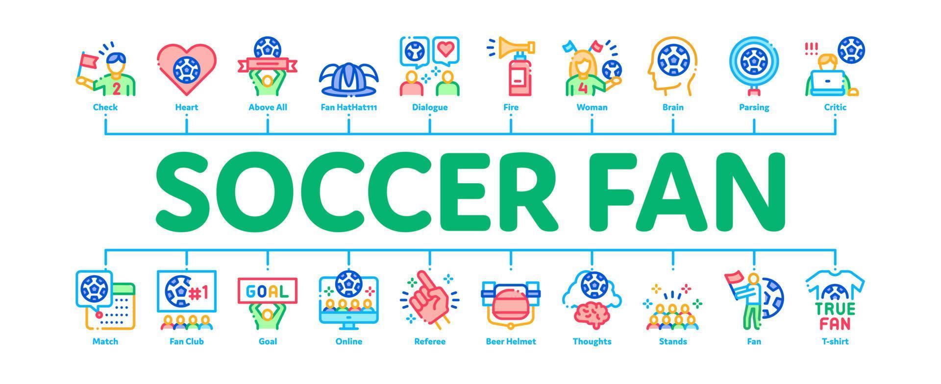 Soccer Fan Attributes Minimal Infographic Banner Vector