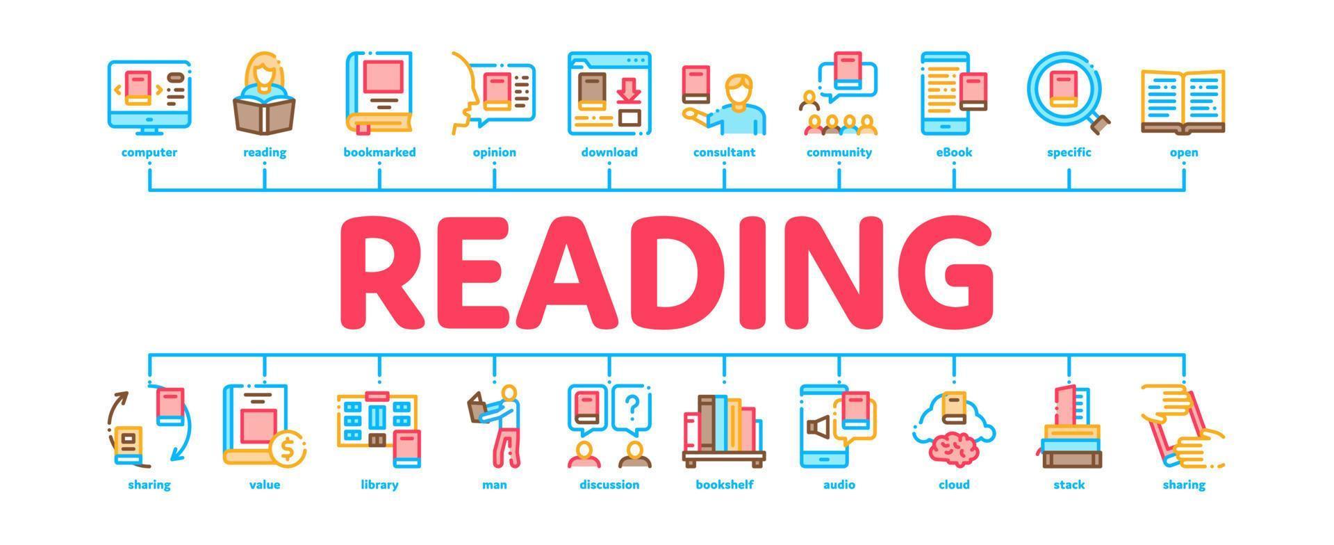 Reading Library Book Minimal Infographic Banner Vector