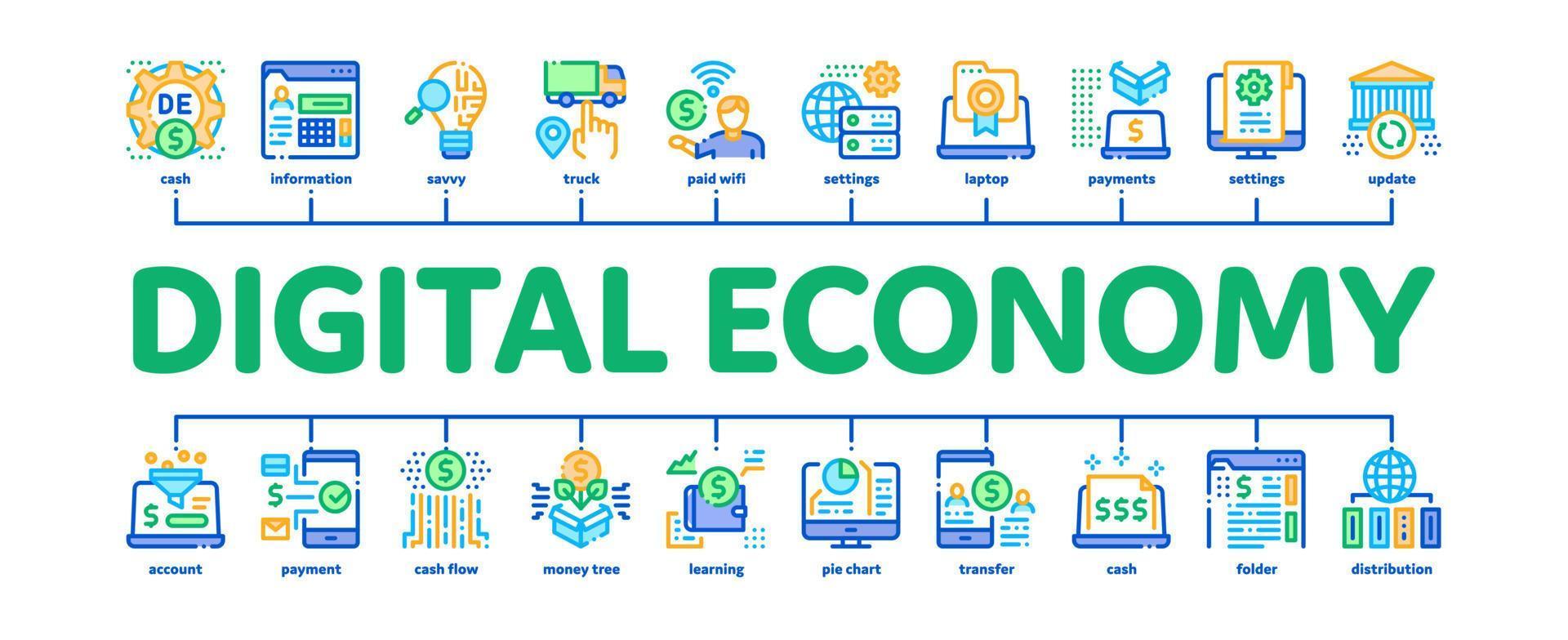 vector de banner infográfico mínimo de economía digital y comercio electrónico