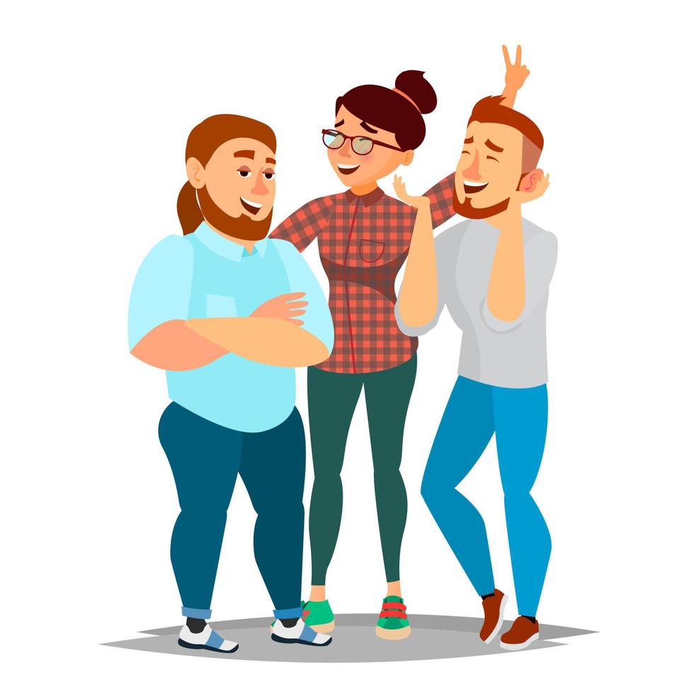 People Group Taking Photo Vector. Laughing Friends, Office Colleagues. Man And Women Take A Picture. Friendship Concept. Isolated Flat Cartoon Illustration vector