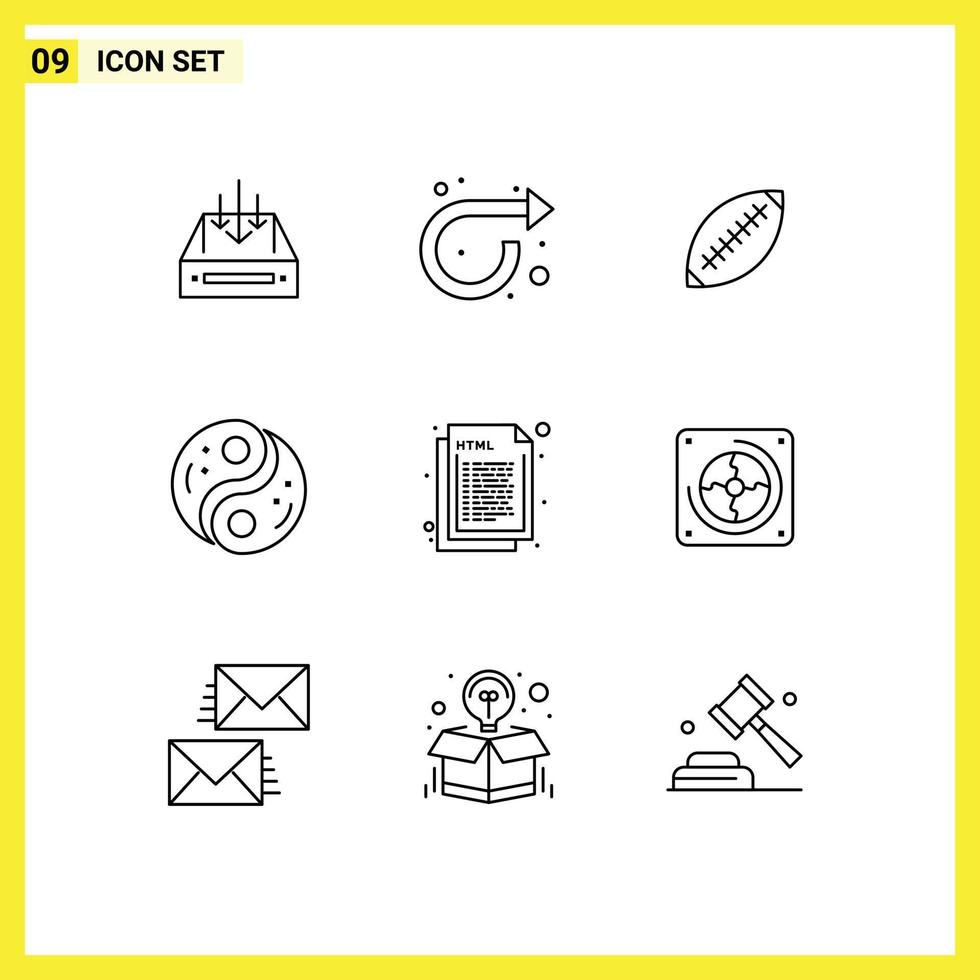 Set of 9 Vector Outlines on Grid for polarity sport repeat rugby ball football Editable Vector Design Elements