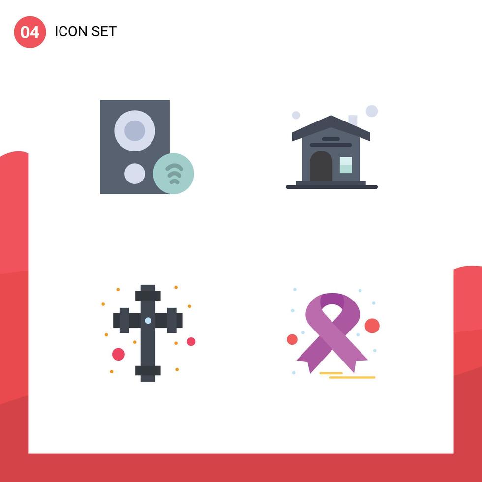 Stock Vector Icon Pack of 4 Line Signs and Symbols for computers christian hardware house cancer Editable Vector Design Elements