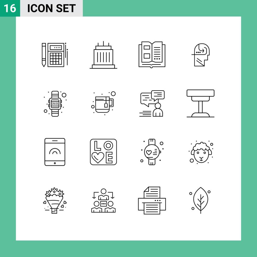 Set of 16 Vector Outlines on Grid for head skill property learning knowledge Editable Vector Design Elements