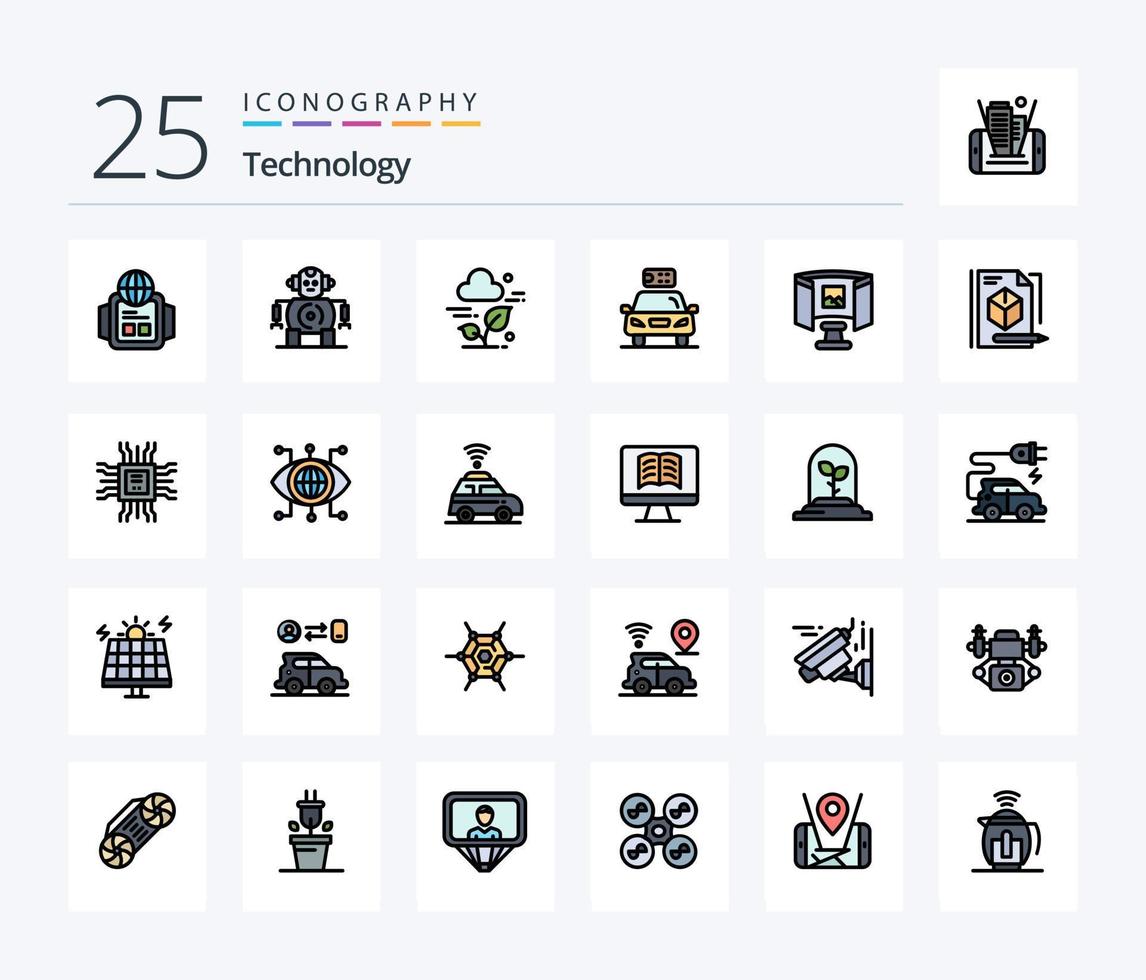 Technology 25 Line Filled icon pack including science. future. leaf. power. electric vector