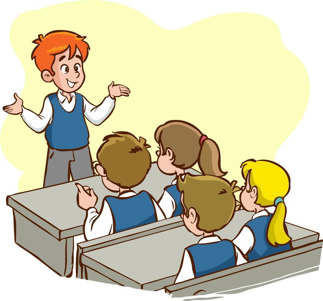 students studying in the classroom cartoon vector