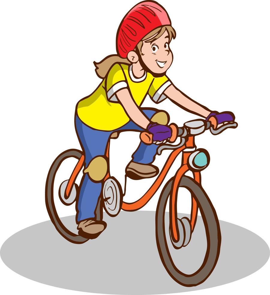 chica montando bicicleta vector de dibujos animados