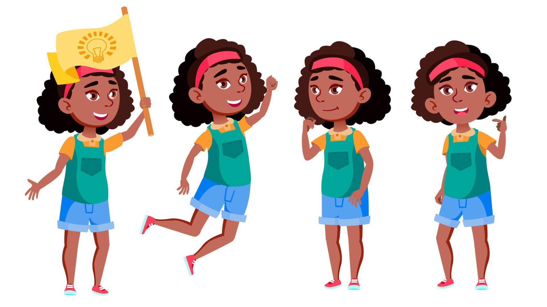 Afro American Girl Set Vector. Black. Education. Casual Clothes, Friend. For Advertisement, Greeting, Announcement Design. Isolated Cartoon Illustration vector