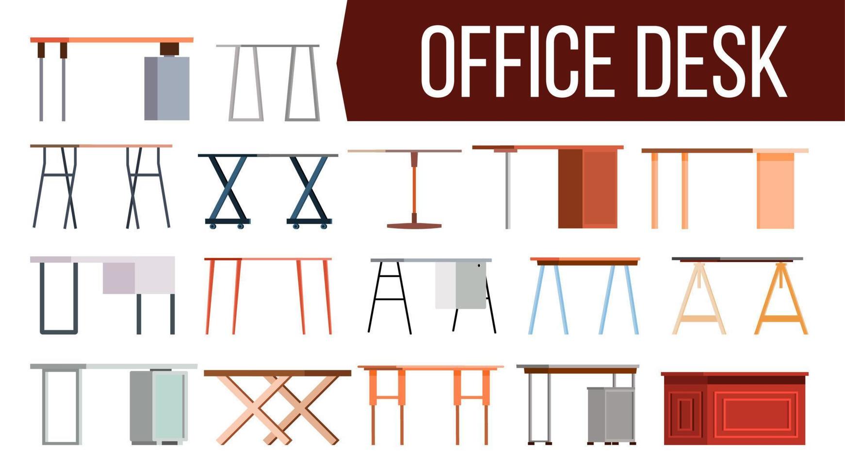 Office Desk Set Vector. Home Table. Office Creative Modern Desk. Interior Table Workplace Design Element. Work Space. Flat Isolated Furniture Illustration vector