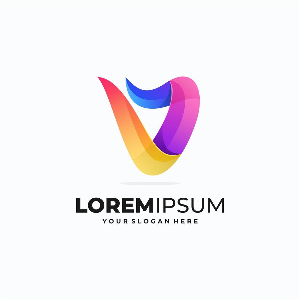 Ilustración de vector de logotipo colorido letra v.