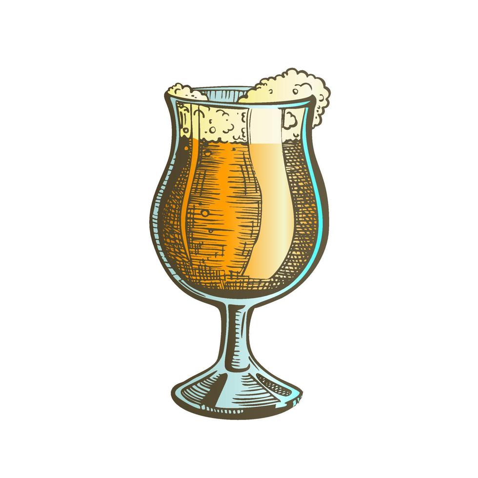 Hand Drawn Glass On Leg Color With Foam Beer Vector