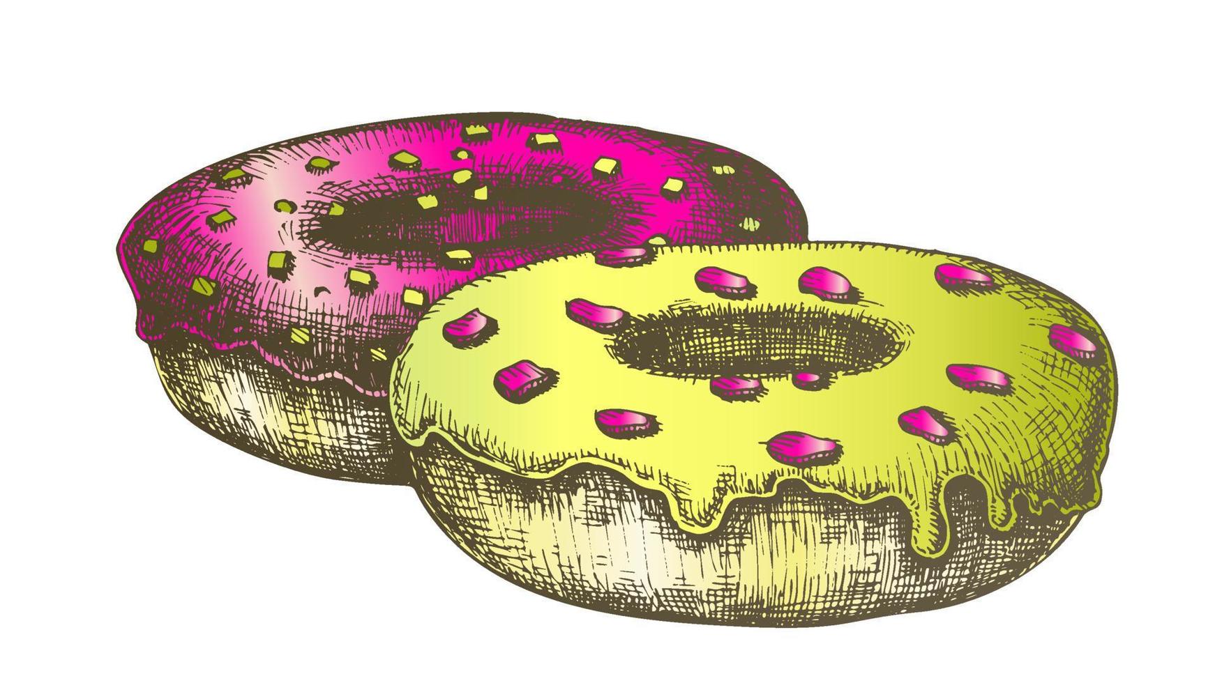color donut dulce desayuno postre dibujado a mano vector
