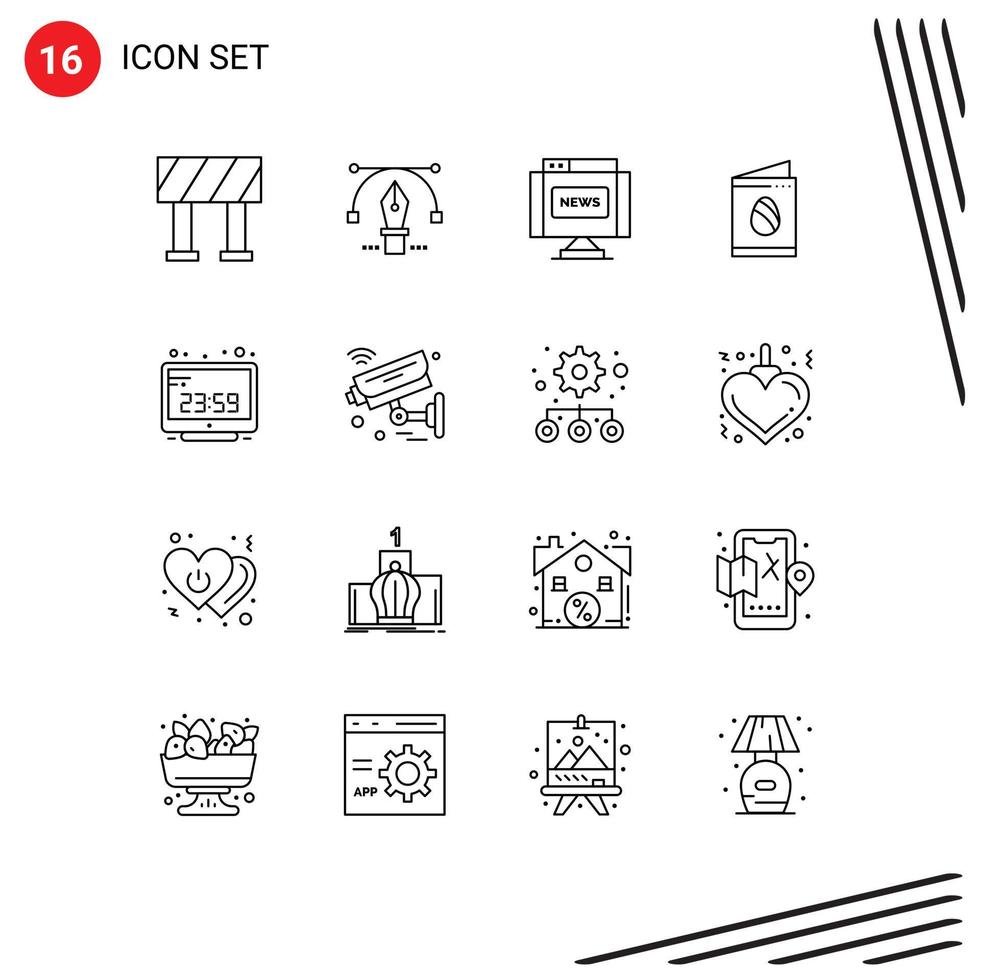 Universal Icon Symbols Group of 16 Modern Outlines of computer time computer journal clock easter Editable Vector Design Elements