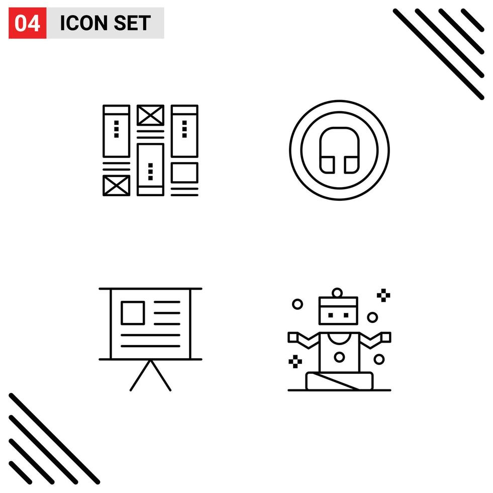 Group of 4 Modern Filledline Flat Colors Set for wireframing finance idea basic marketing Editable Vector Design Elements