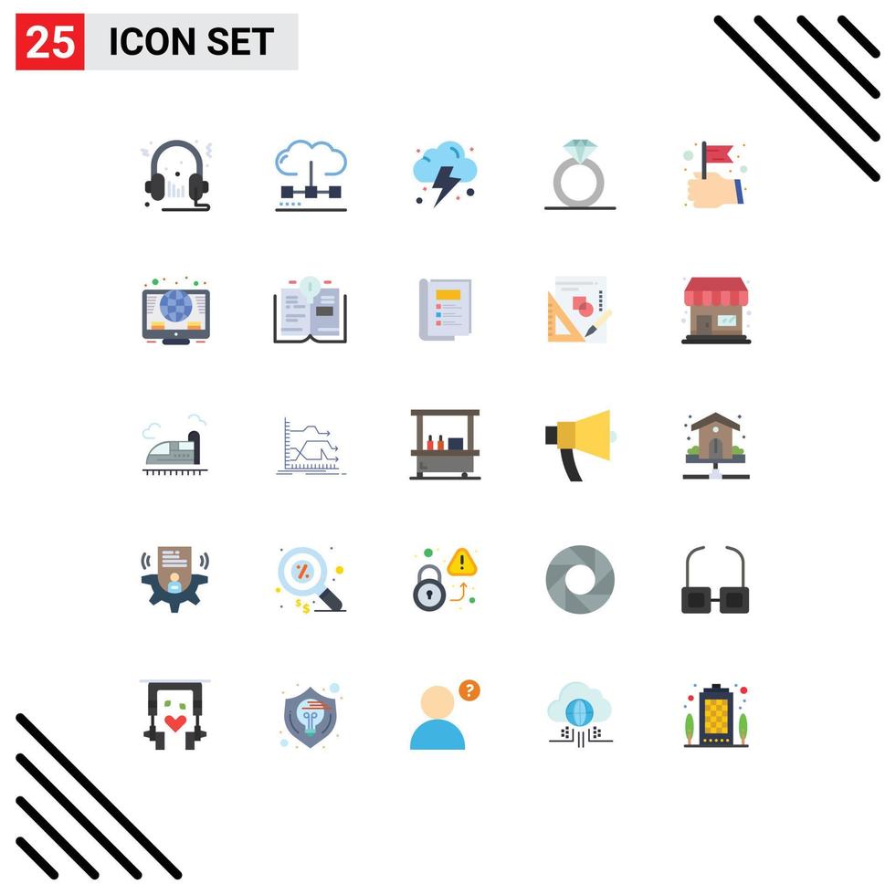 Set of 25 Vector Flat Colors on Grid for hand ring media present power Editable Vector Design Elements