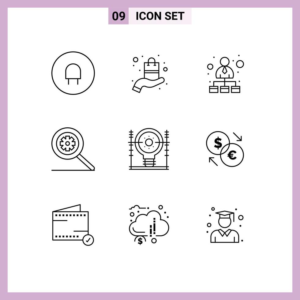 Group of 9 Modern Outlines Set for generation energy hierarchical structure define options Editable Vector Design Elements