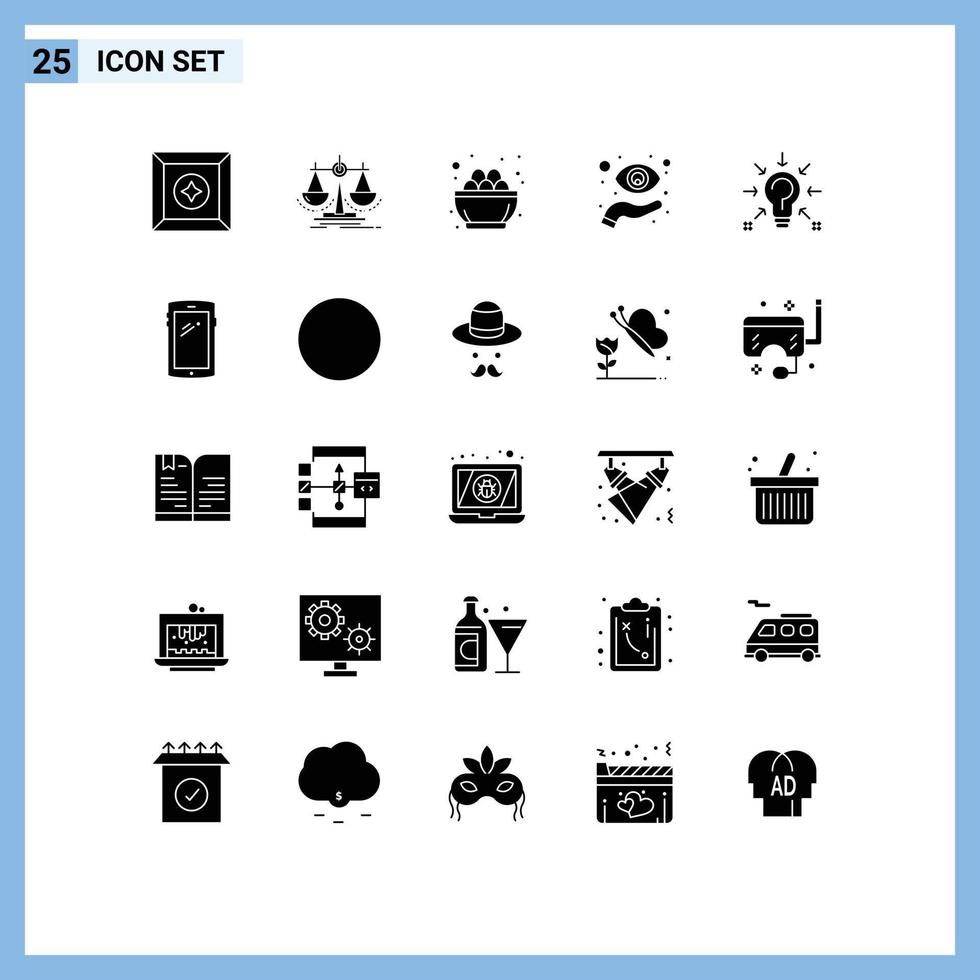 25 Universal Solid Glyphs Set for Web and Mobile Applications vision hand bowl focus nest Editable Vector Design Elements