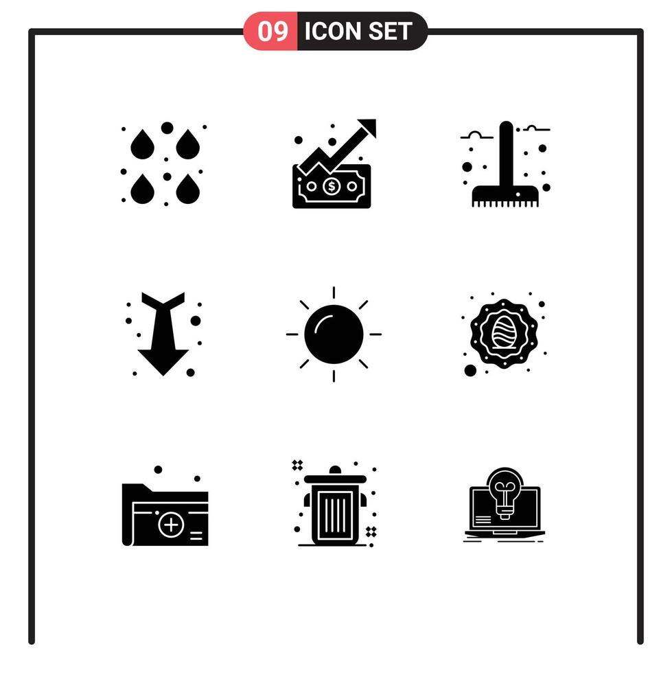 Pack of 9 Modern Solid Glyphs Signs and Symbols for Web Print Media such as straight down money arrow garden Editable Vector Design Elements