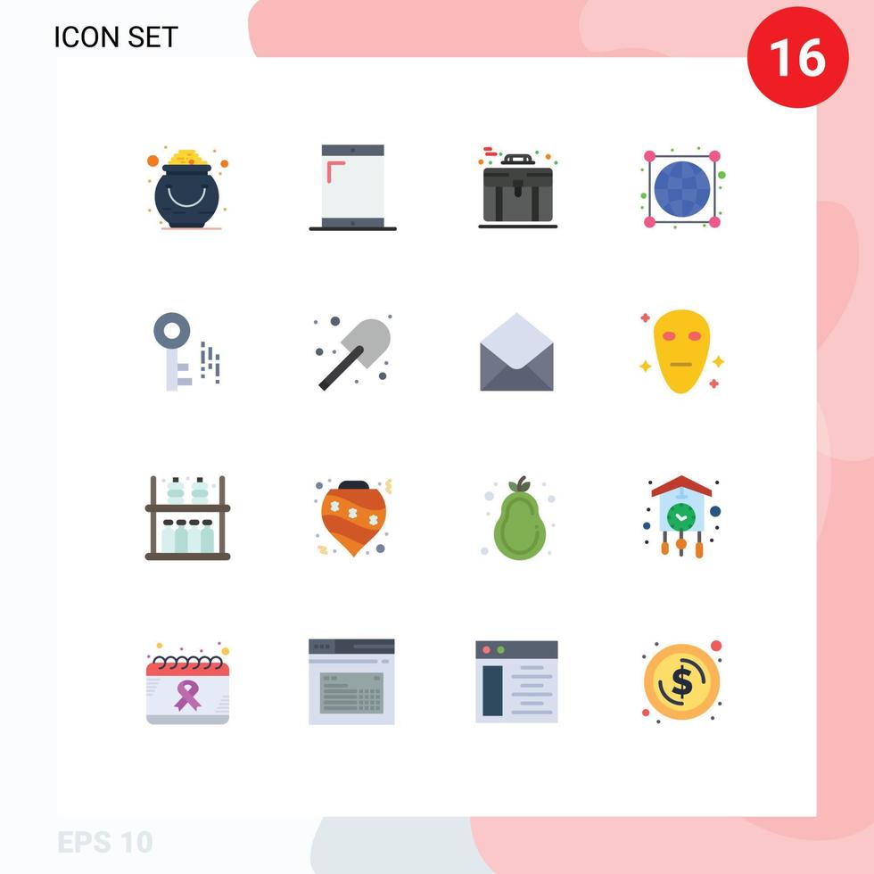 16 User Interface Flat Color Pack of modern Signs and Symbols of security connections business worldwide earth Editable Pack of Creative Vector Design Elements